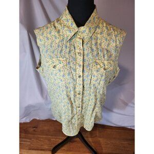 Ash Creek Trading Size Large Yellow Floral Sleeveless Pearl Snap Size Large
